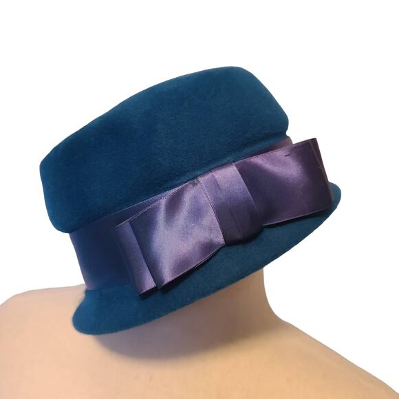 Blue Vintage Peachbloom Couture An Angel Style Ladies Velour Hat Bow & Bling main image 4